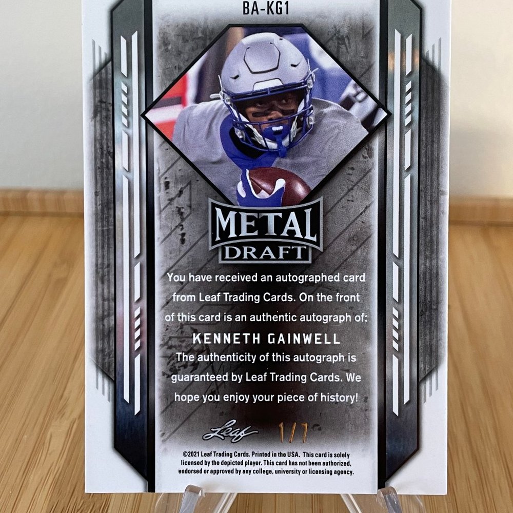 2021 Kenneth Gainwell Leaf Metal Purple Mojo Auto 1/7 Card #BA-KG1 - Picture 2 of 5